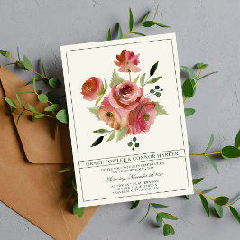 Antiek Floral Pink Evergreen Bouquet Wedding Kaart