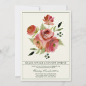 Antiek Floral Pink Evergreen Bouquet Wedding Kaart (Voorkant)