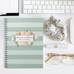 Antiek "Floral Sage Stripe" Notitieboek