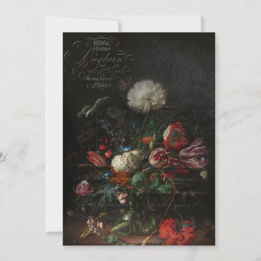 Antiek Floral still Life & French Script Notitiekaartje (Voorkant)