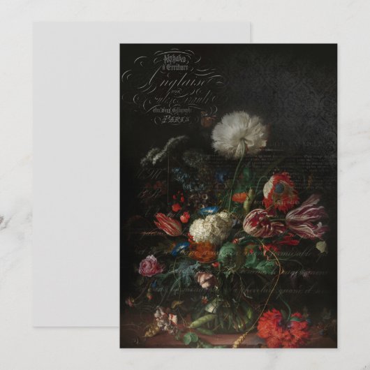 Antiek Floral still Life & French Script Notitiekaartje (Voorkant / Achterkant)