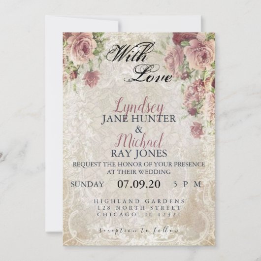 ANTIEK FLORAL WEDDING INVITE KAART (Voorkant)