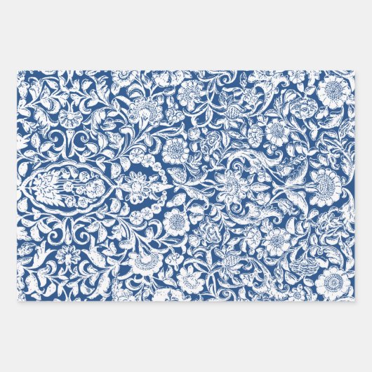Antiek Floral wit blauw Inpakpapier Vel (Voorkant)