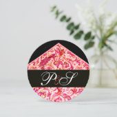 ANTIEK FLORENTIJNS ROZE ZWART BLOEMEN MONOGRAM KAART (Staand voorkant)