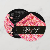 ANTIEK FLORENTIJNS ROZE ZWART BLOEMEN MONOGRAM KAART (Voorkant / Achterkant)