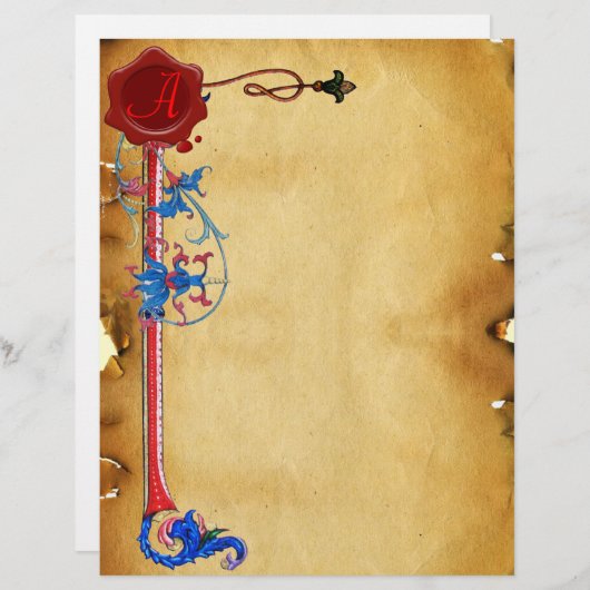 ANTIEK FLORENTINE FLORAL RED WAX SEAL MONOGRAM (Voorkant / Achterkant)