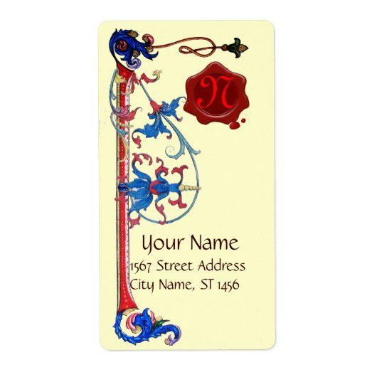 ANTIEK FLORENTINE FLORAL RED WAX SEAL MONOGRAM ETIKET (Voorkant)