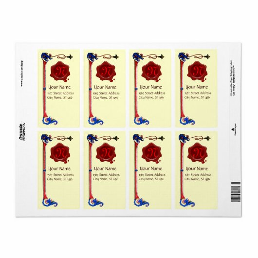 ANTIEK FLORENTINE FLORAL RED WAX SEAL MONOGRAM ETIKET (Full Sheet)