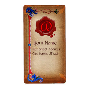 ANTIEK FLORENTINE PARCHMENT RED WAX SEAL MONOGRAM ETIKET