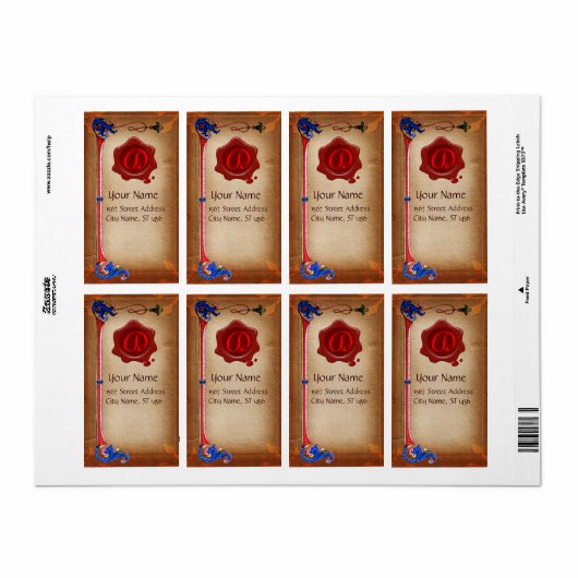 ANTIEK FLORENTINE PARCHMENT RED WAX SEAL MONOGRAM ETIKET (Full Sheet)