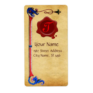 ANTIEK FLORENTINE PARCHMENT RED WAX SEAL MONOGRAM ETIKET