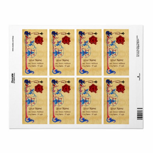 ANTIEK FLORENTINE PARCHMENT RED WAX SEAL MONOGRAM ETIKET (Full Sheet)