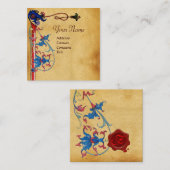 ANTIEK FLORENTINE PARCHMENT RED WAX SEAL MONOGRAM VIERKANTE VISITEKAARTJE (Voorkant / Achterkant)