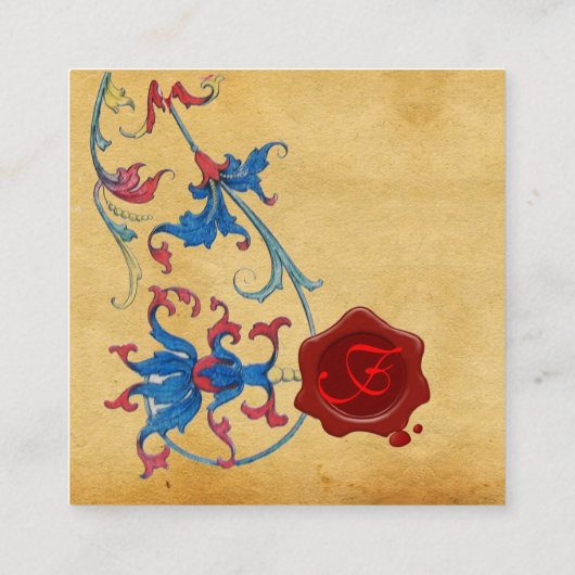 ANTIEK FLORENTINE PARCHMENT RED WAX SEAL MONOGRAM VIERKANTE VISITEKAARTJE (Achterkant)