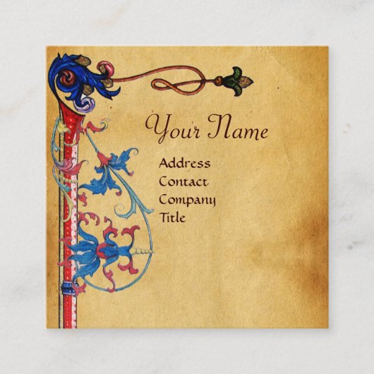 ANTIEK FLORENTINE PARCHMENT RED WAX SEAL MONOGRAM VIERKANTE VISITEKAARTJE (Voorkant)