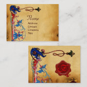 ANTIEK FLORENTINE PARCHMENT RED WAX SEAL MONOGRAM VISITEKAARTJE (Voorkant / Achterkant)