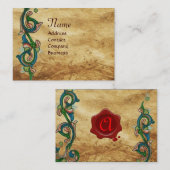 ANTIEK FLORENTINE PARCHMENT RED WAX SEAL MONOGRAM VISITEKAARTJE (Voorkant / Achterkant)