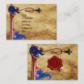 ANTIEK FLORENTINE PARCHMENT RED WAX SEAL MONOGRAM VISITEKAARTJE (Voorkant / Achterkant)