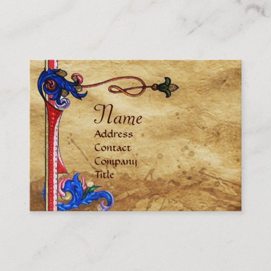 ANTIEK FLORENTINE PARCHMENT RED WAX SEAL MONOGRAM VISITEKAARTJE (Voorkant)