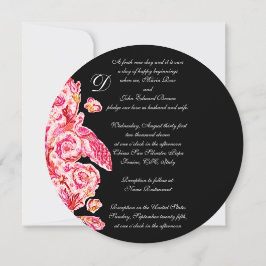 ANTIEK FLORENTINE PINK ZWARTE MONOGRAM KAART (Achterkant)