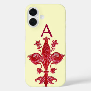 ANTIEK FLORENTINE RED LILY, FLEUR DE LIS, Monogram iPhone 16 Hoesje