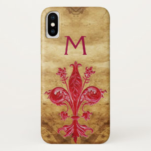 ANTIEK FLORENTINE RED LILY FLEUR DE LIS PARCHMENT iPhone X HOESJE