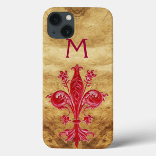 ANTIEK FLORENTINE RED LILY FLEUR DE LIS PARCHMENT iPhone 13 HOESJE