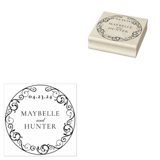 Antiek Flourish Scroll Save the Date Rubberstempel (Gestempeld)