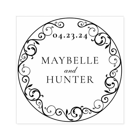 Antiek Flourish Scroll Save the Date Rubberstempel (Afrduk)