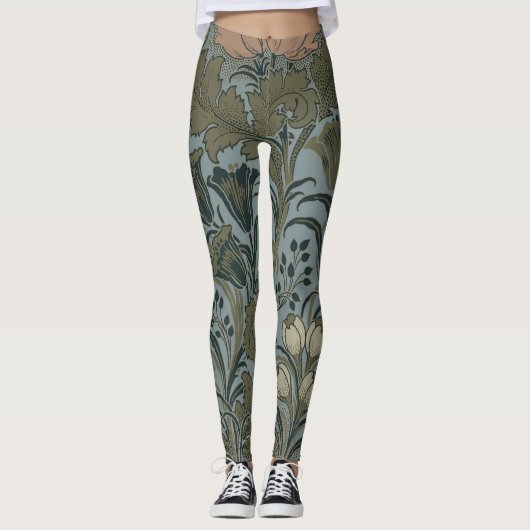 Antiek Flower Morris Garden Floral Wallpaper Leggings (Voorkant)