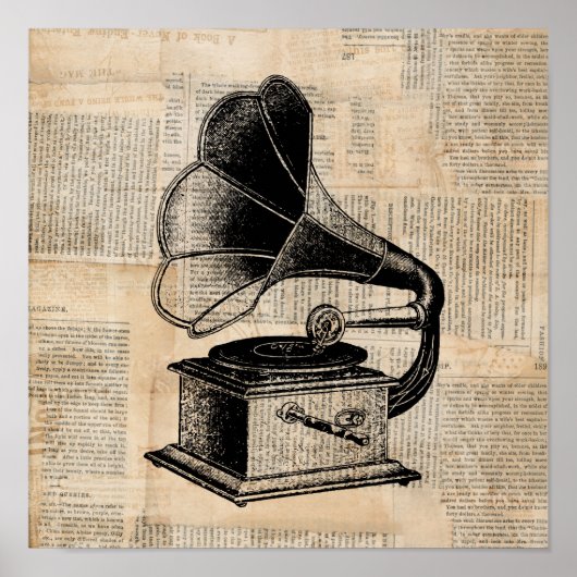 Antiek fonograaf Talking Machine Music Art Poster (Voorkant)