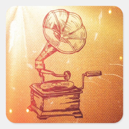 Antiek  fonografie. Retro Old Gramophone Vierkante Sticker (Voorkant)