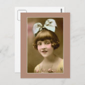 Antiek foto 1920s meisje met haarboog briefkaart (Voorkant / Achterkant)