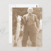 Antiek foto Man met een grote vis Briefkaart (Voorkant / Achterkant)