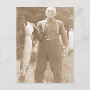 Antiek foto Man met een grote vis Briefkaart
