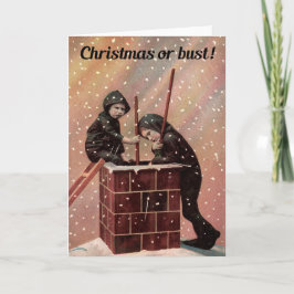 Antiek foto van Kerstmis of buik, Jongen Chimney S Feestdagen Kaart