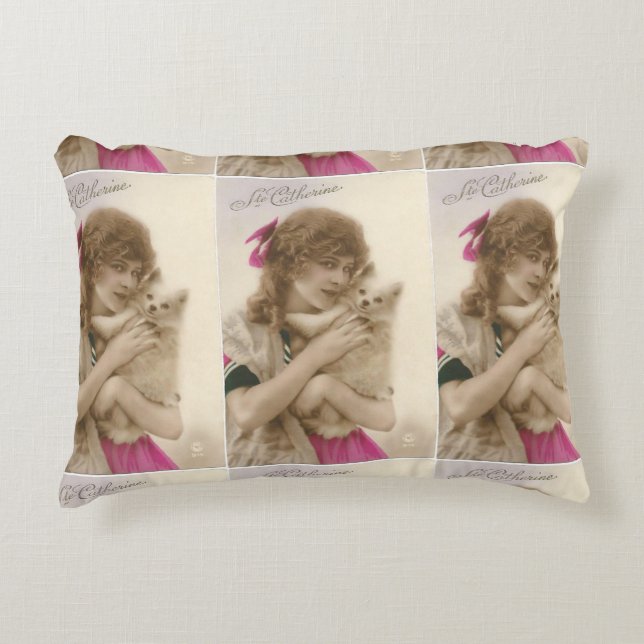 Antiek foto Victoriaans vrouw en hond Accent Kussen (Voorkant)