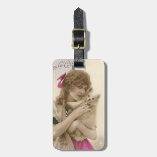 Antiek foto Victoriaans vrouw en hond Bagagelabel (Voorkant verticaal)