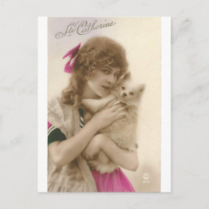 Antiek foto Victoriaans vrouw en hond Briefkaart