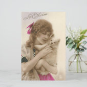 Antiek foto Victoriaans vrouw en hond Briefpapier (Staand voorkant)