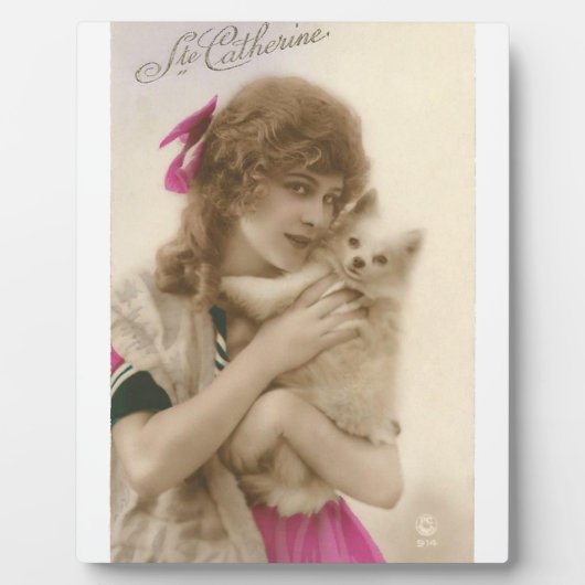 Antiek foto Victoriaans vrouw en hond Fotoplaat (Voorkant)