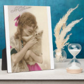 Antiek foto Victoriaans vrouw en hond Fotoplaat (Zijkant)