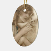 Antiek foto Victoriaans vrouw en hond Keramisch Ornament (Links)