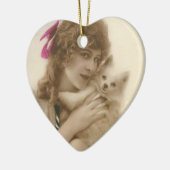 Antiek foto Victoriaans vrouw en hond Keramisch Ornament (Links)