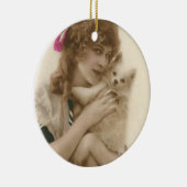 Antiek foto Victoriaans vrouw en hond Keramisch Ornament (Rechts)