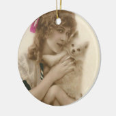 Antiek foto Victoriaans vrouw en hond Keramisch Ornament (Links)