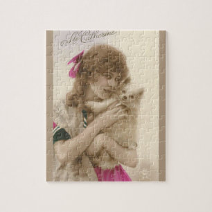 Antiek foto Victoriaans vrouw en hond Legpuzzel