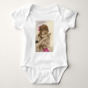 Antiek foto Victoriaans vrouw en hond Romper