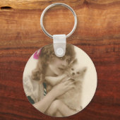 Antiek foto Victoriaans vrouw en hond Sleutelhanger (Voorkant)