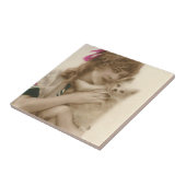 Antiek foto Victoriaans vrouw en hond Tegeltje (Zijkant)